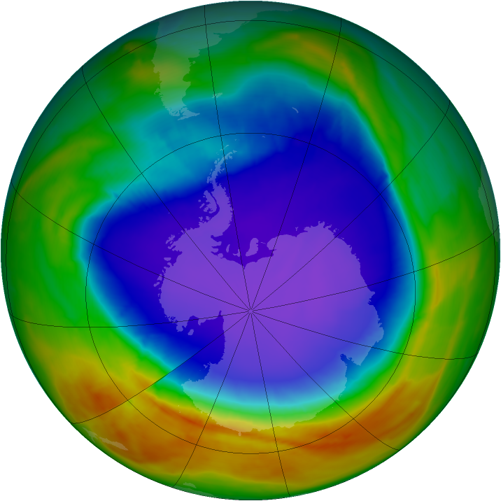 Antarctic ozone map for 03 October 2014